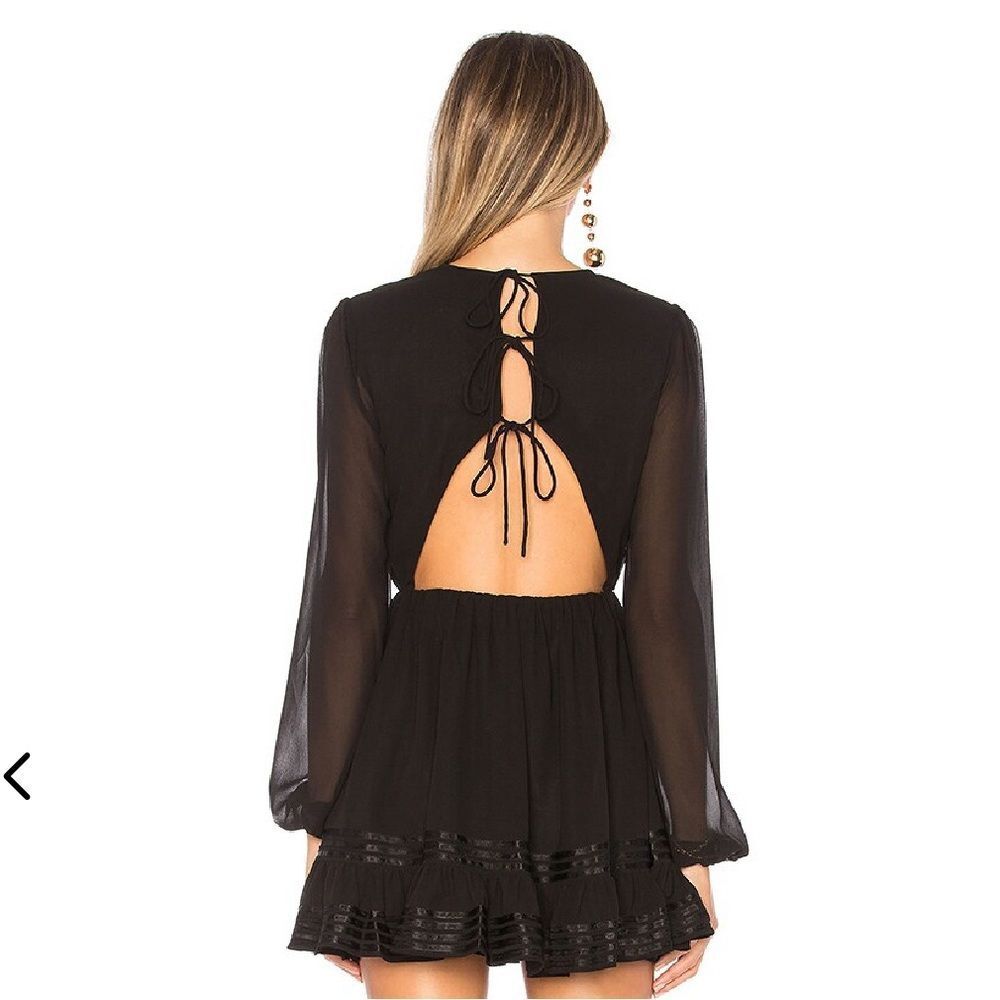 Lovers + Friends Allister Long Sleeve Mini Dress Black Sheer Revolve M